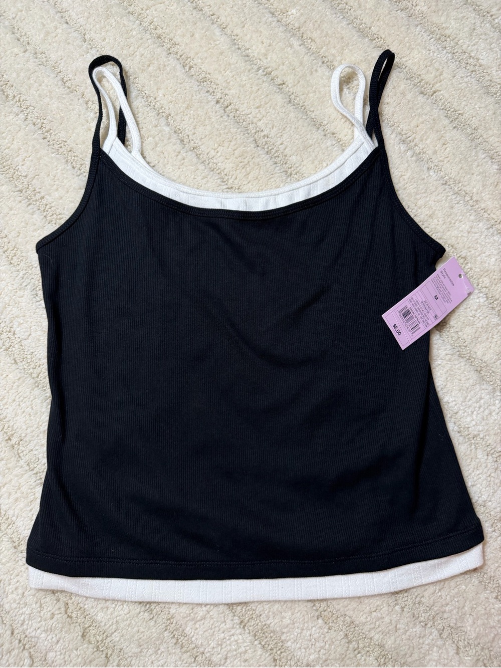 wild fable Black & White Ribbed Layered Tank